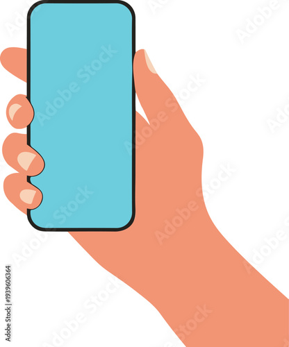 Hand Holding Blue Smartphone on White Background