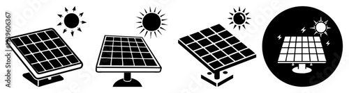 Solar panel energy efficiency and renewable power sources vector illustration with sun and battery storage flat design