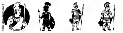 Vintage medieval knights and queen in flat design armor battle vector illustration