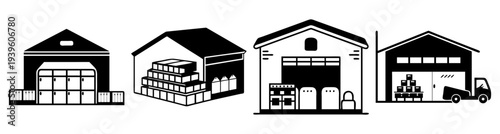 Traditional bakery and grocery store vector illustration flat design set with wooden houses and food products