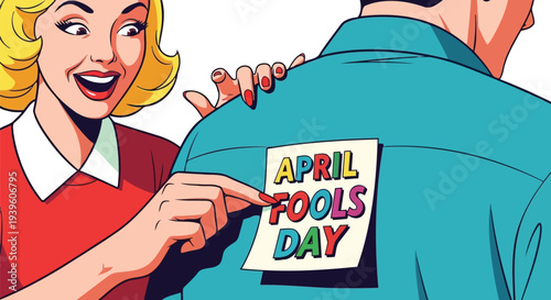 April Fools Day retro blonde female playing spring mischief