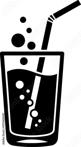 Drinking Straw Stirring Fizzy Beverage silhouette vector illustration