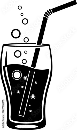 Drinking Straw Stirring Fizzy Beverage silhouette vector illustration