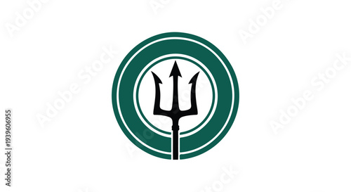 Logo featuring a stylized trident within concentric circles on a white background with green and white color scheme.