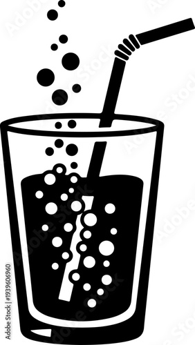 Drinking Straw Stirring Fizzy Beverage silhouette vector illustration