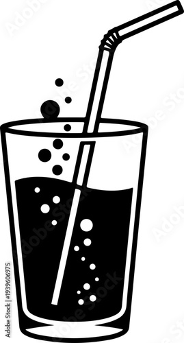 Drinking Straw Stirring Fizzy Beverage silhouette vector illustration