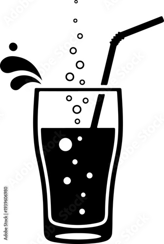 Drinking Straw Stirring Fizzy Beverage silhouette vector illustration