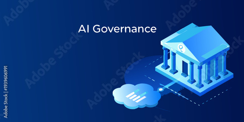 Ai governance concept featuring a building atop cloud data