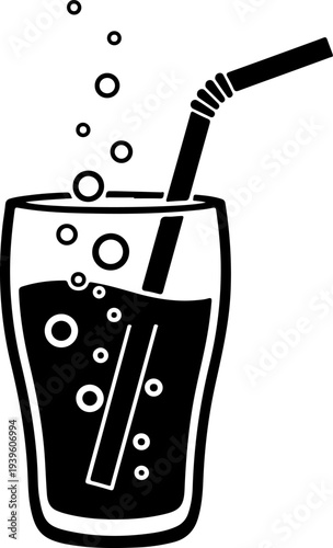 Drinking Straw Stirring Fizzy Beverage silhouette vector illustration