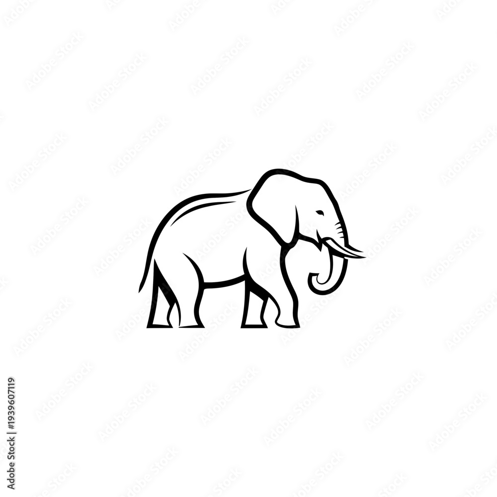 Fototapeta premium Vector silhouette of an elephant in a minimalist style. Fauna and habitat of animals. Travel to Africa and safari tour. Zoo and protection for endangered species