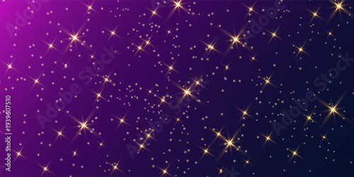Magic color galaxy with star and planet. Infinite universe and starry night blue sky. Realistic cosmos light. Space background with realistic purple and pink nebula, stardust and shining stars. Vector
