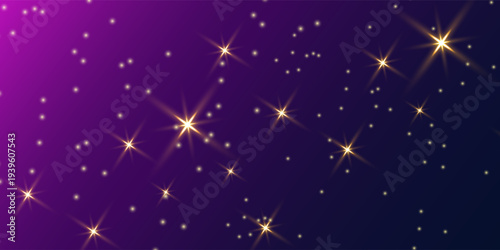 Magic color galaxy with star and planet. Infinite universe and starry night blue sky. Realistic cosmos light. Space background with realistic purple and pink nebula, stardust and shining stars. Vector