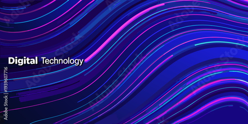 Abstract flowing lines of neon colors create a vibrant digital background