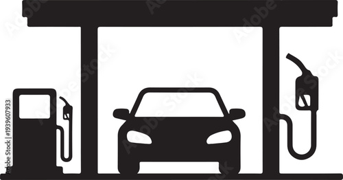 Black silhouette of a car at a gas station vector