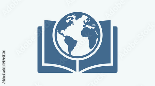 An open book with a globe on top symbolizing global knowledge and education