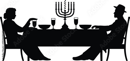Couple sharing a romantic Hanukkah dinner together