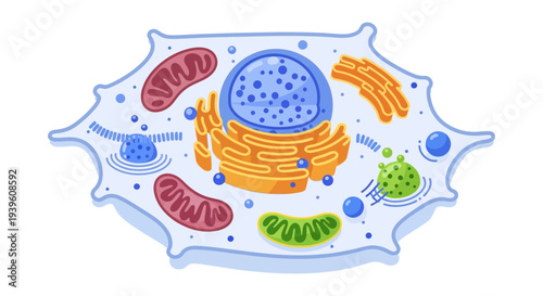 Animal Cell Anatomy Diagram with Organelles - Biology Education Illustration