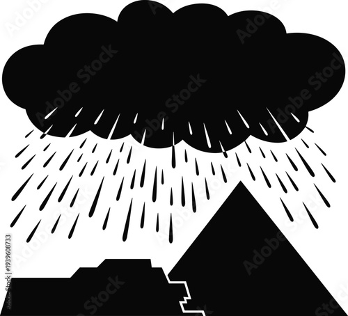 Dramatic stormy weather over ancient pyramid landscape