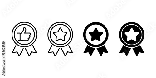 Four black and white star and thumb rosette award icons