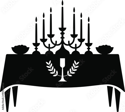 Elegant dinner table setting with candelabra and wine glass