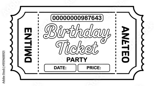Birthday party ticket invitation with date and price space