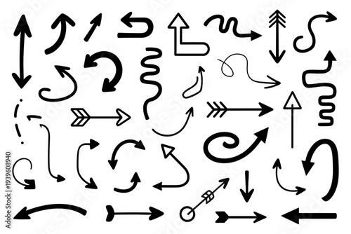 Collection of various handdrawn arrows on white background for design  navigation and direction