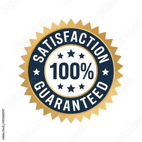 Satisfaction guaranteed seal badge with 100 percent and stars