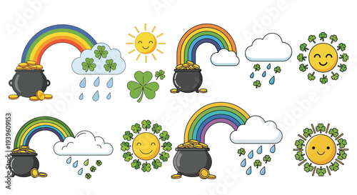 St. Patrick's Day rainbow and pot of gold clipart set.