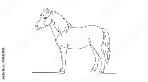 Continuous Line Drawing of a Majestic Horse Standing Gracefully, a Simple Yet Elegant Artistic Representation