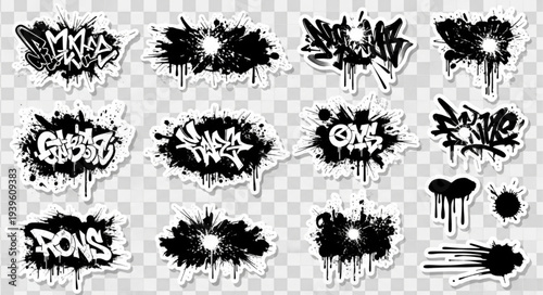 Set of Various Black Graffiti Splash Tags.