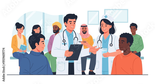 Diverse Patients & Medical Team: Doctors, Nurses Providing Care & Consultation