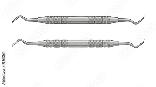High-quality line art drawing showcasing essential dental excavators, critical tools for cavity preparation and various oral health treatments