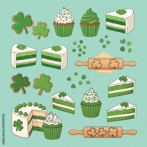 St. Patrick's Day Celebration with Green Cakes and Cupcakes.