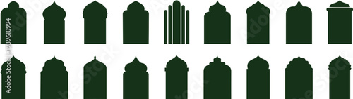 Islamic windows silhouettes designs collection, various styles, Arabic windows icon set decorative Islamic style  on white background.