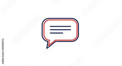 Modern flat icon of a rounded rectangular speech bubble with three horizontal lines representing text in a blue and red outline style.