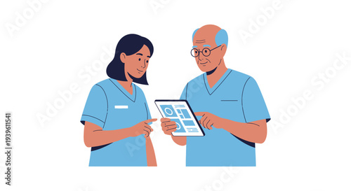Healthcare Professionals Collaborating with Digital Tablet for Patient Data and Modern Medical Solutions