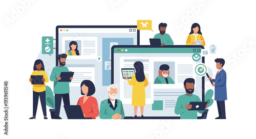 Diverse Team Collaborating on Digital Platforms: Online Business, Remote Work, and Global Communication