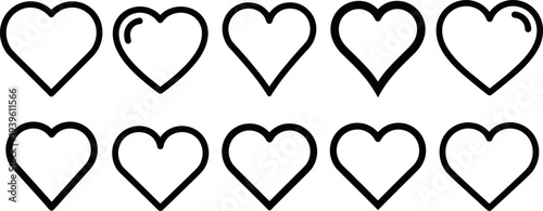 Heart outline icon set with simple love symbols, minimal romantic shape collection for valentine design, relationship concept, affection sign, and emotional expression