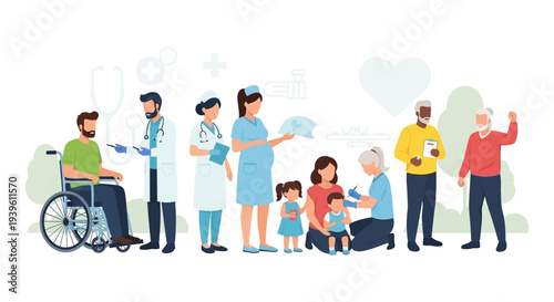 Diverse Healthcare Professionals and Patients: A Comprehensive View of Medical Care for All Ages and Needs