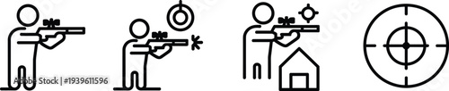 Sniper shooter and target icon set rifle aiming shooting symbol crosshair marksmanship line vector illustration collection isolated design