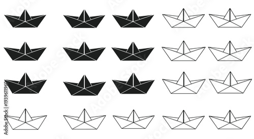 Repeating pattern of paper boat icons in alternating black solid and white outline styles arranged in a neat grid.