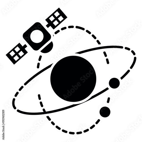 Black and white of a planet with a satellite space astronomy