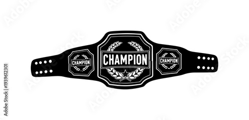 Vector champion belt icon, black and white wrestling championship belt