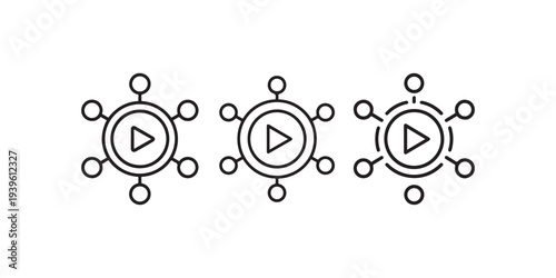 Network sharing video vector icon set, multimedia content distribution, online stream concept illustration