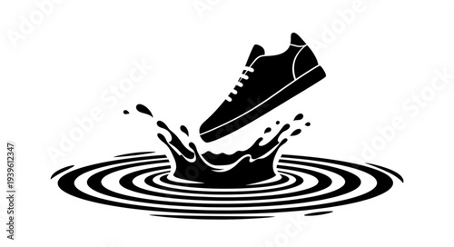 Stylized Shoe Splash Illustration with Water Ripples.