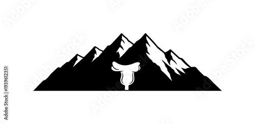Vector mountain range icon with bull silhouette