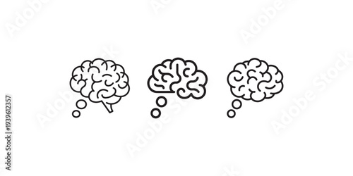 Brain and thought bubble vector icon set, intellectual process, creative thinking, idea generation concept