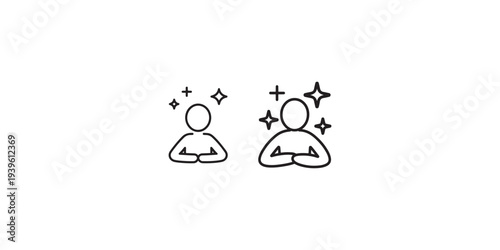 Self care and personal growth vector icon, person with glowing stars representing well being and improvement
