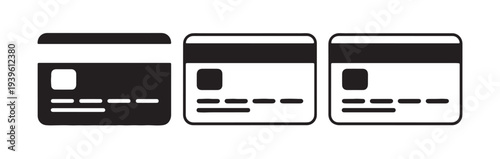 Three credit card icons in different styles and colors side by side