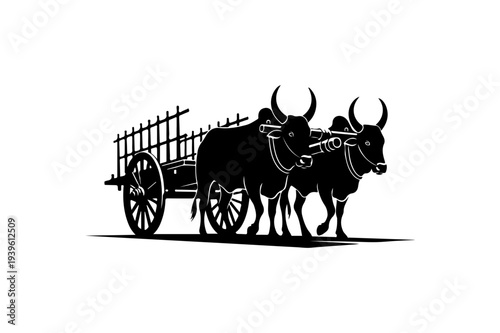 Black silhouette of oxen drawn cart vector illustration